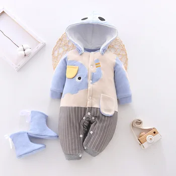 

Newborn Baby Clothes Autumn Winter Hooded Baby Romper Warm Baby Girls Clothes For Boys Jumpsuit Clothes 0 3 6 9 Month Free Shoes