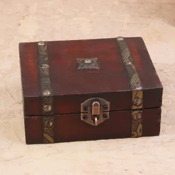 

Retro Design Wooden Lock Catch Jewelry Gift Storage Box Container Sundries Organizer Large Capacity Jewelry Storage Case