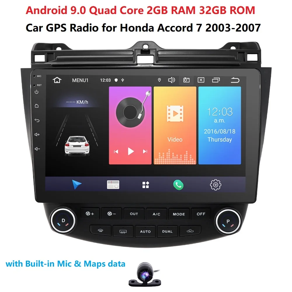 cheap 10.1 inch Android 9 RAM 2GB ROM 32GB 2din car Radio Player GPS Navigation For 2003 2004 2005 2006 2007 Honda Accord 7 TPMS OBD2