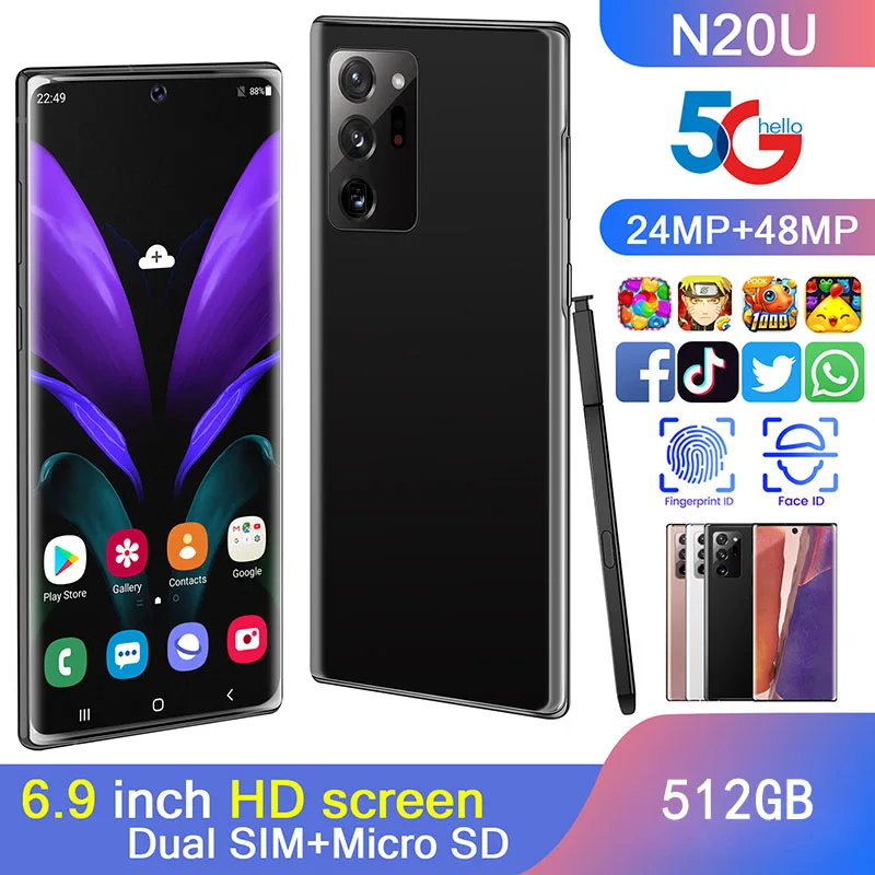 N20U 6.9 Inch 24+48MP Large Screen Android Smartphone 6.9 Inch Snapdragon 865 Mobile Phone 5500mAh Dual SIM Cell Phone MTK6889