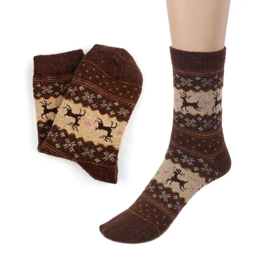 Рождественские Носки с рисунком оленя, Повседневные вязаные шерстяные носки, теплые зимние мужские носки, носки для рождественских подарков - Цвет: Coffee