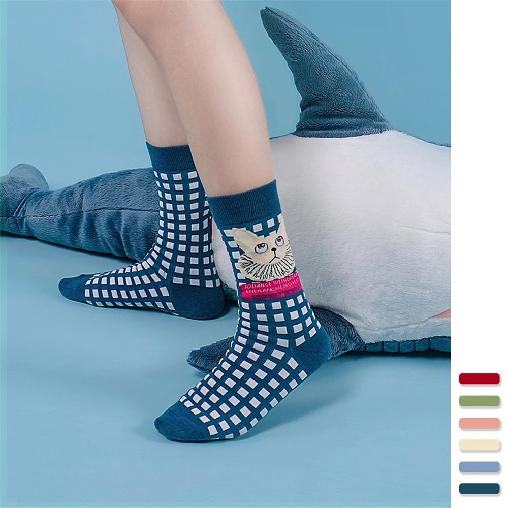 Женские весенне-осенние носки из хлопка с кошкой в японском стиле Харадзюку, забавные маленькие милые носки
