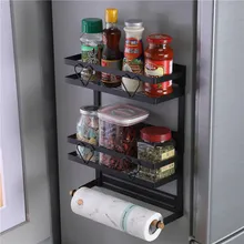  Magnetic Fridge Shelf Storage Rack Paper Towel Roll Holder Magnet Spice Side Hang Rack Decorative Metal Shelf Kitchen Organizer 