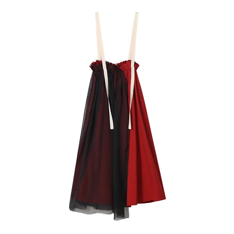 XITAO Высокая талия сетчатая юбка Женская корейская мода пэчворк эластичная талия летний сексуальный стиль Повседневное платье на тонких бретелях GCC1258