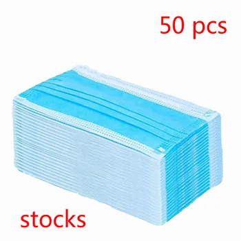 

50pcs DROPSHIPPING Disposable Anti dust mask mouth korean blue Face Masks 3 layer woman and man mask