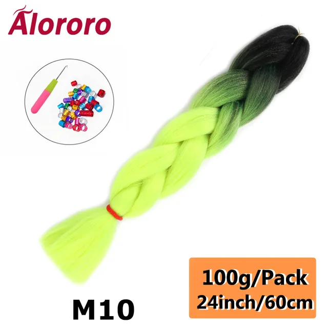 Jumbo Braid Hair Extensions Green Synthetic Braiding Hair 24 Inch Afro Blue Pink Purple Blonde Ombre Hair for Braids Alororo 24inches-M10