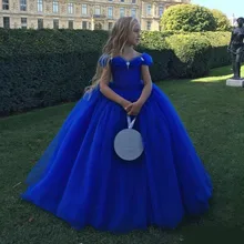 

Royal Blue Little Girl Cinderella Formal Party Pageant Dresses 2020 Off Shoudler Puffy Ball Gown Flower Girl Wedding Dress
