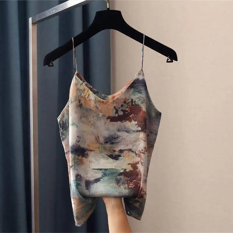 REALEFT 2021 New Summer Women Camis Vintage Painting Printed Top For Women Tank Tops Boho Sexy Strapless V-Neck Tanks Top Female