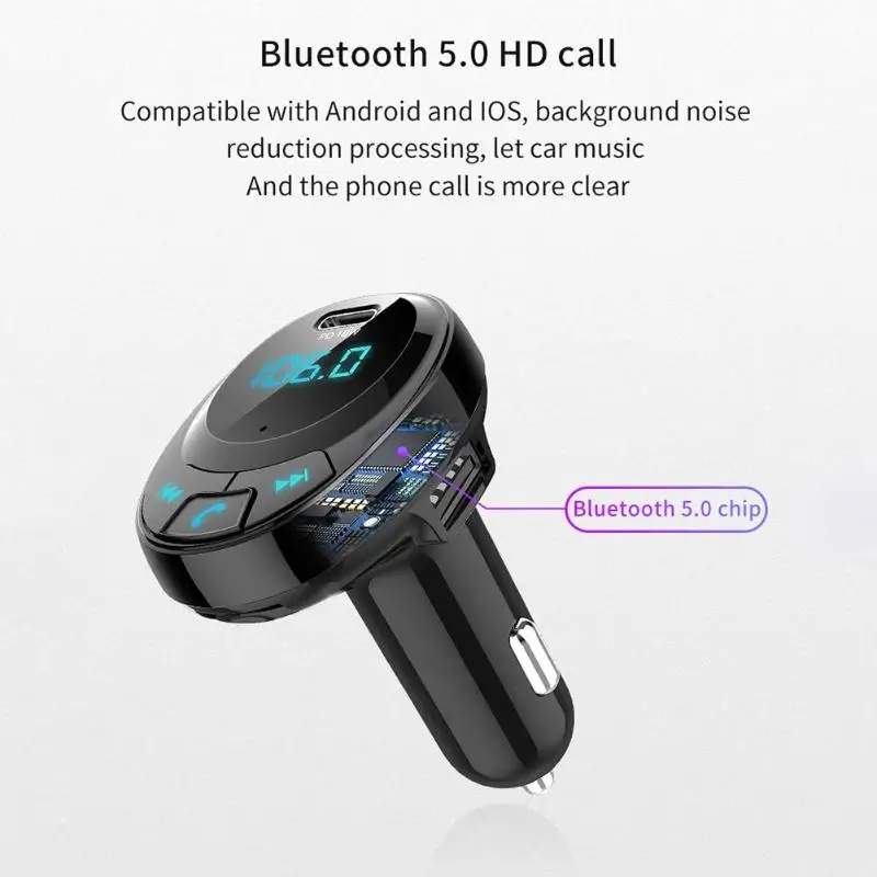 Bluetooth 5,0 Автомобильный mp3 плеер 18 Вт USB-C PD зарядное устройство Handsfree fm-передатчик внешний u-диски Автомобильная электроника