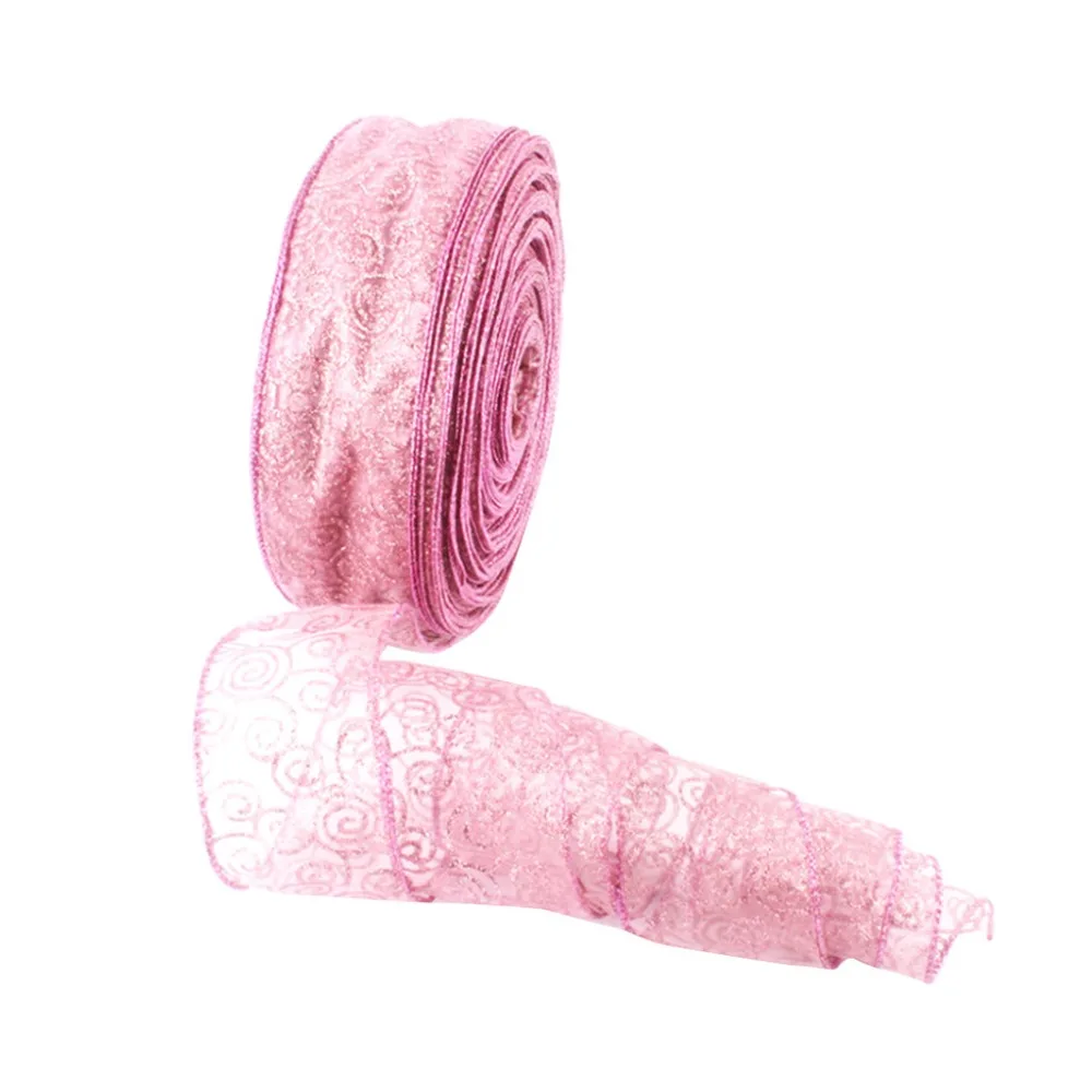 Christmas Tree Decorations  Pink Auspicious Print Decorative Ribbon (2)