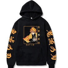 Japão anime demônio slayer impresso hoodie unissex agatsuma zenitsu mangá gráficos camisola pulôver harajuku casual solto topos