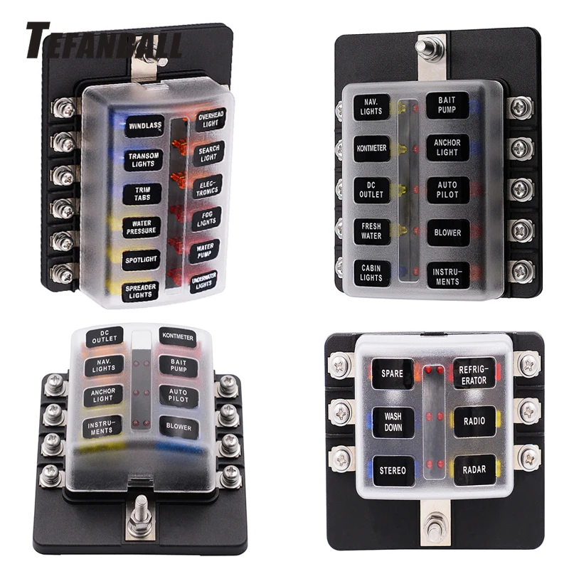 

Blade Fuse Box Holder 12V 32V for Car Boat Marine Caravan Trike Car Fuse Blocks with LED Indicator Warning Light 6/8/10/12 Way