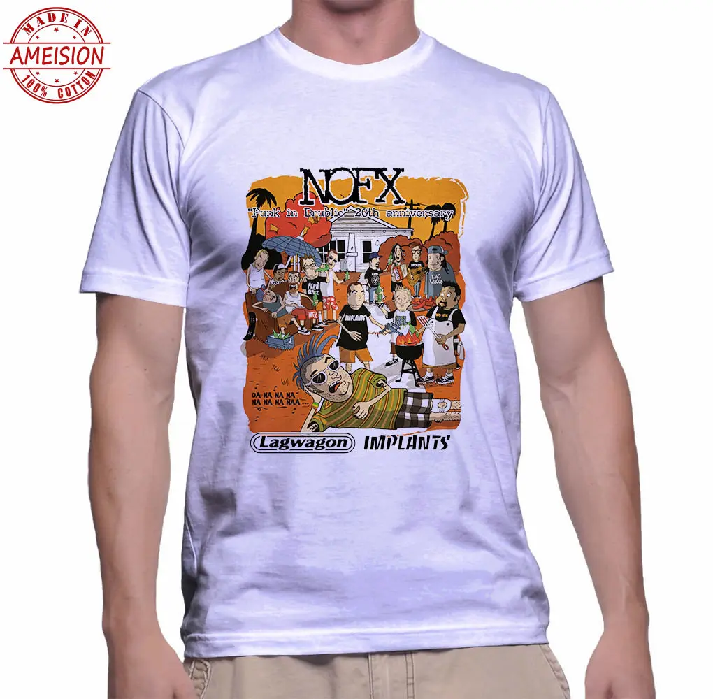 Панк рок футболка NOFX белая модная брендовая летняя хлопковая с короткими