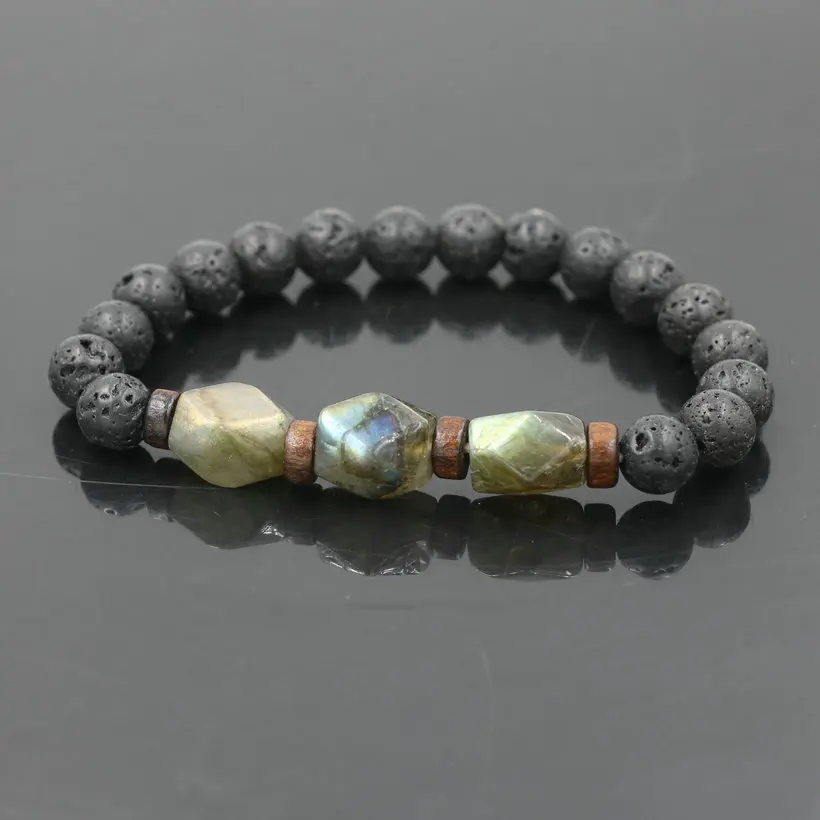 Luxury Men Bracelet Natural Lava Stone Bead Bracelet Men Chakra Tibetan Wood Beads Reiki Chakra Bracelet Male Buddha Jewelry - Image 2