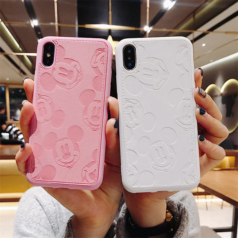 

Hot cute Minnie mouse Soft leather phone case for iphone 6 S plus 7 7plus 8 8plus X XS XR MAX pink high quality cover coque capa