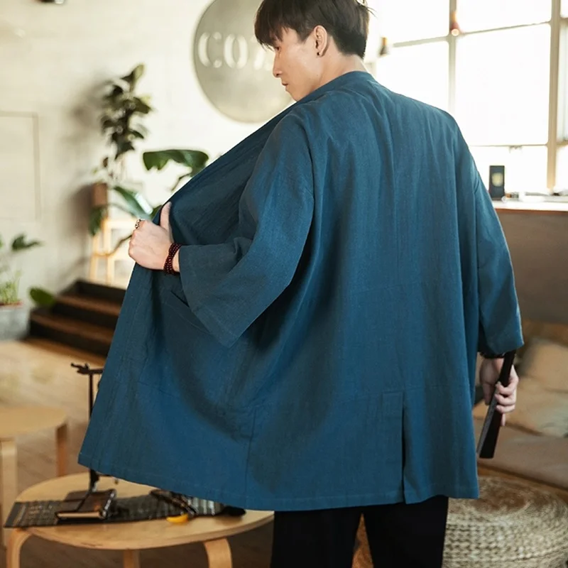Japanese Kimono Traditional Asian Clothes Kimono Cardigan Men Samurai Costume Kimonos Haori Karate Shirt Men FF2729