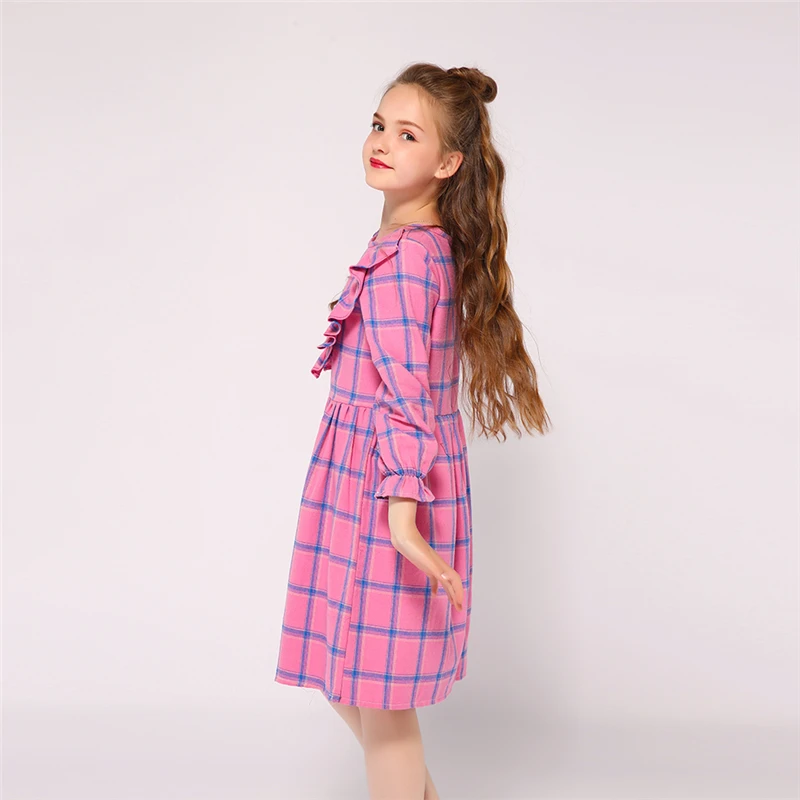 Kseniya Kids/Новое поступление; плотное теплое платье с длинными рукавами для девочек; платье в клетку с рюшами на весну и осень