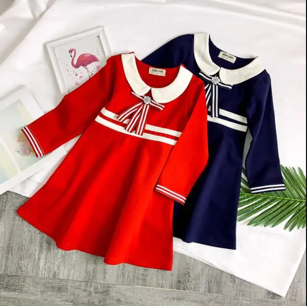 

Autumn Winter Girl Dress Long Sleeve Dress Bow Dress 2019 Luxury Brand Dress Party A Line Dresses Elegant Floral Brooch Dress