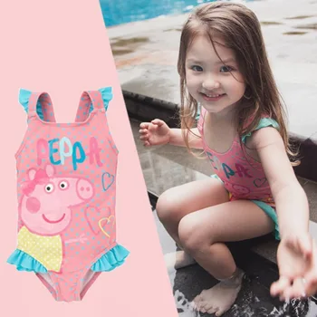

Peppa pig Anime Figure Girl Swimsuit Peppa pig Swimwear Tankinis Girl Birthday Party Supplies Beach Gift Toys for Children