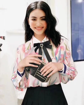 

100% Silk Shirt Women's Long Sleeve Colorful Print Casual Loose Blouses Top Runway Shirt