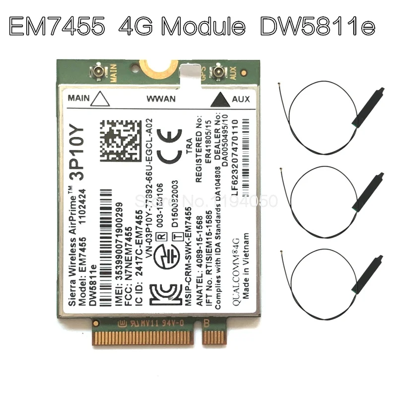 Sem fio em7455 lte 4g módulo ngff, dw5811e 3p10y 300 m para e7270 e7470 e7370 e5570 sem fio fdd/tdd lte 4g cat6 gobi6000 + mama