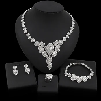 

Yulaili Hugs and Kisses Heart Shape Necklace Stud Earrings Ring Bracelet African Jewelry Sets for Women Anniversary Gifts