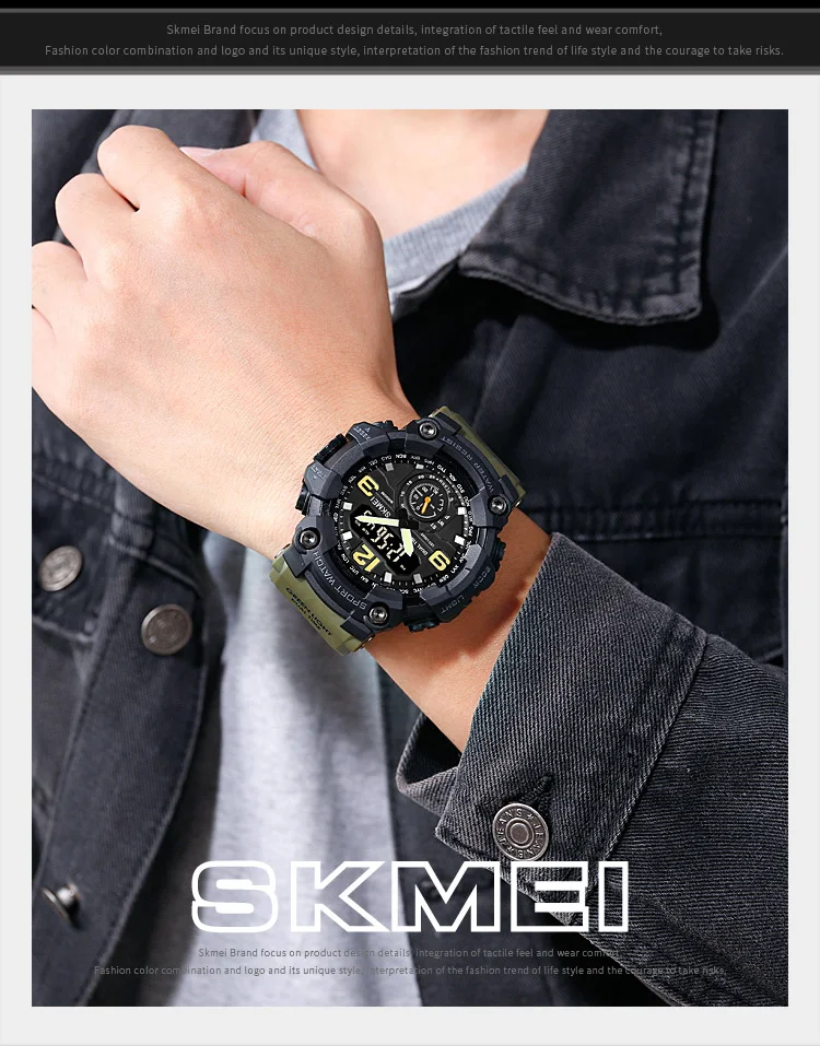 Skmei-relógio de pulso masculino, eletrônico, dual display,