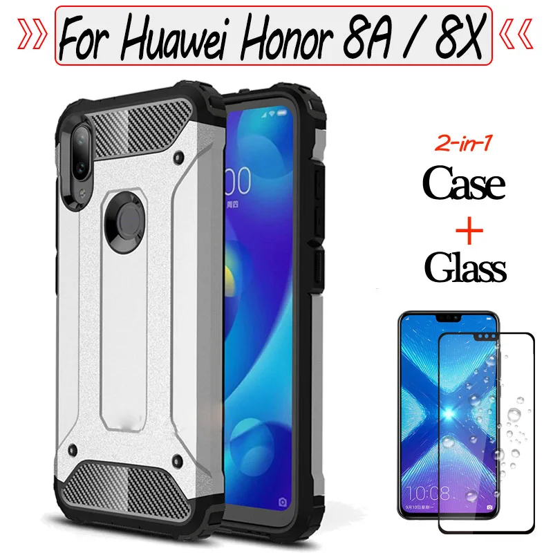 2-в-1 телефона броневой стекло + чехлы на huawei honor 8x 8a противоударный Прочный ПК