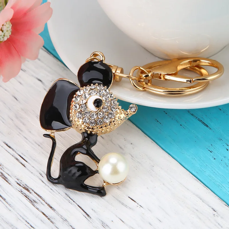 

Lovely Blue Pink Rat Mouse Keychain Rhinestone Crystal Pendant Charm Handbag Purse Bag Car Key Holder Jewelry Creative Gift