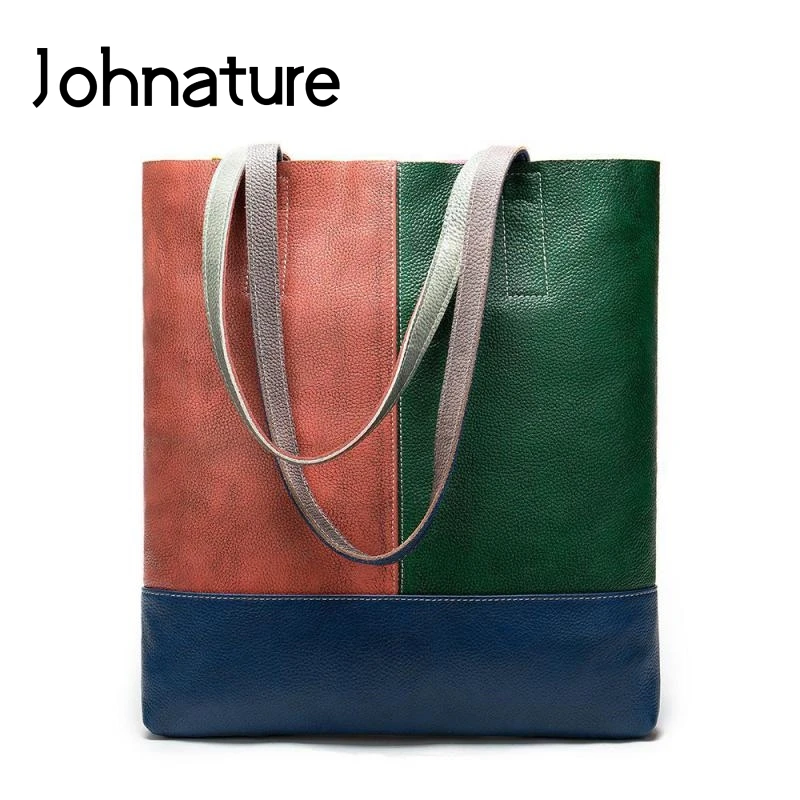 Johnature сумки на плечо из натуральной воловьей кожи, новинка, ретро композитная сумка, большая вместительность, роскошные женские сумки для отдыха