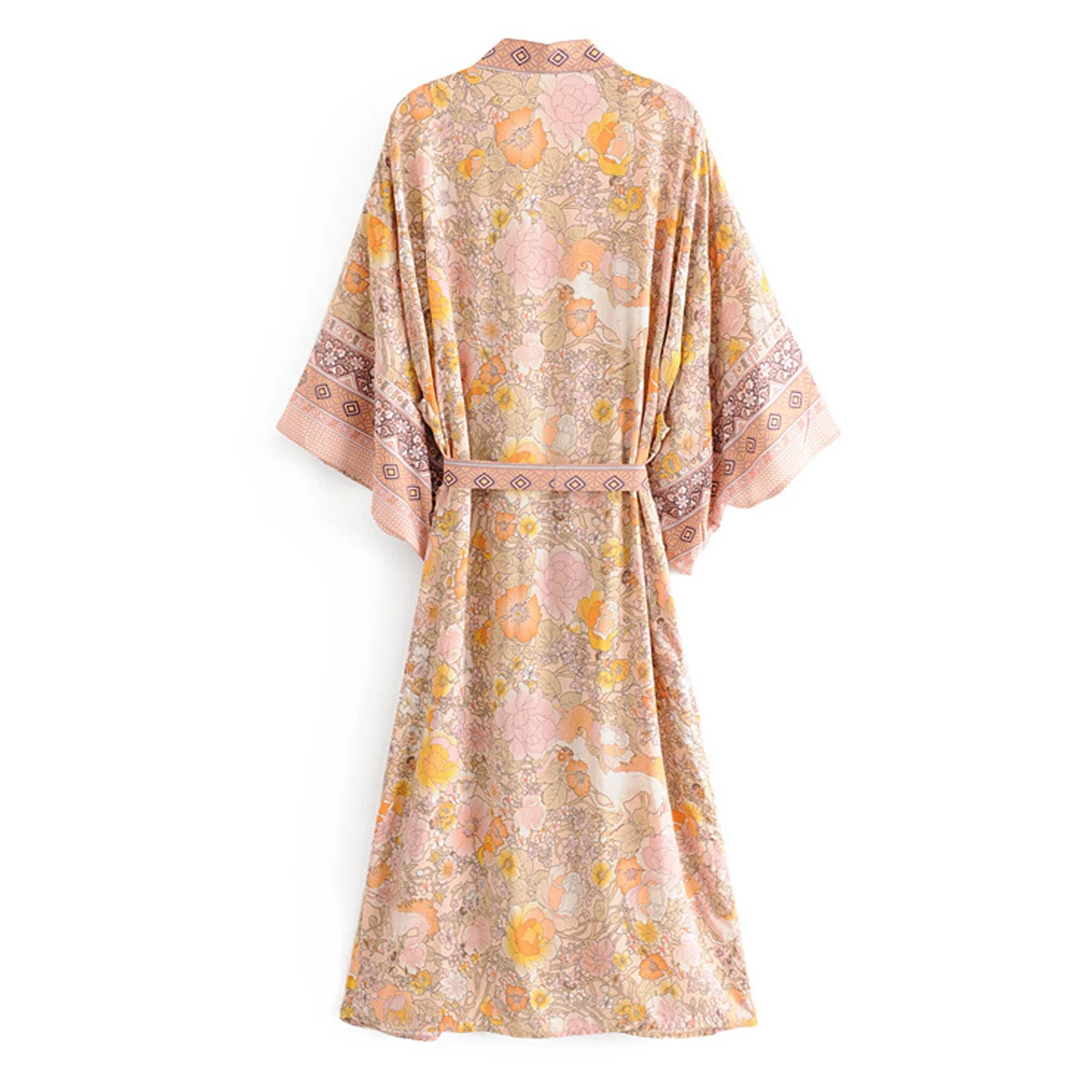 Kiyumi Boho Dress Women Floral Print Robe Kimono Summer New Long Sleeves V-neck Cardigan Vintage Kimono Casual Beach Kimono