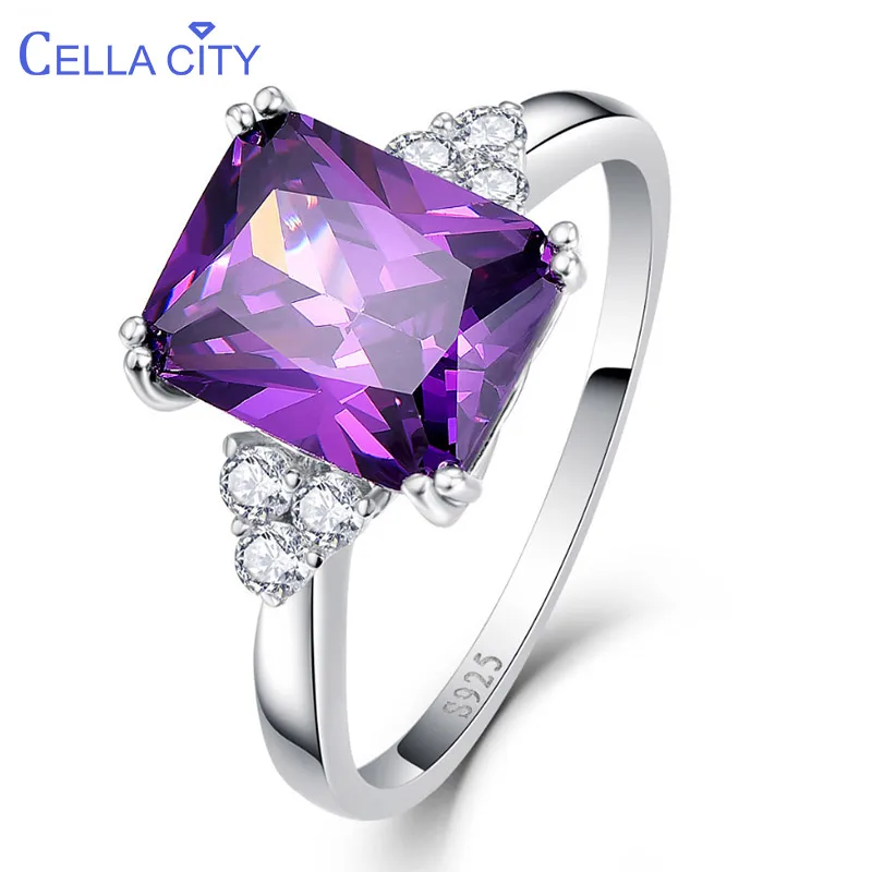 Cellacity 925 Sterling Silver Amethyst Rings For Women With 8*10mm Gemstone Engagement Rings For Women Fine Jewelry Size 6-10 Cellacity 925 Sterling Silver Amethyst Rings For Women With 8*10mm Gemstone Engagement Rings For Women Fine Jewelry Size 6-10