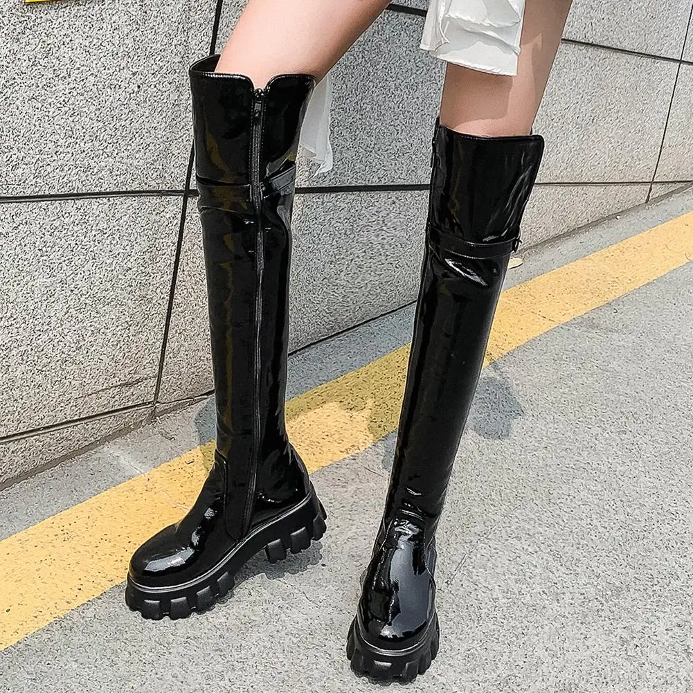 lapolaka new arrivals hot sale platform zip up shoes women boots female buckle decoration plus size 32-46 knee high boots woman