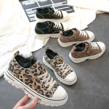 Новая зимняя детская парусиновая обувь, леопардовые кроссовки для девочек, теплые детские туфли для мальчиков, повседневные туфли студенческие