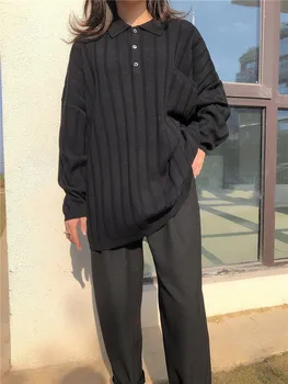 

100% Wool Knitted Sweater Women Loose Solid Color Knitted Pullover Top With Pocket