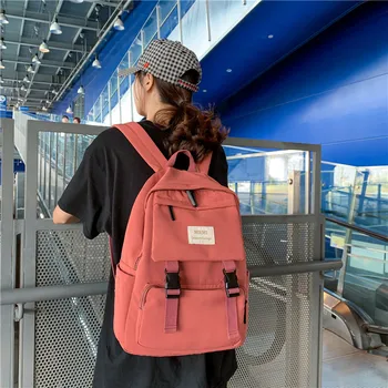 

Solid Women Backpack Waterproof Nylon Schoolbag Students New Zipper School Backpacks For Teenager Gilr Mochila Bagpack Female