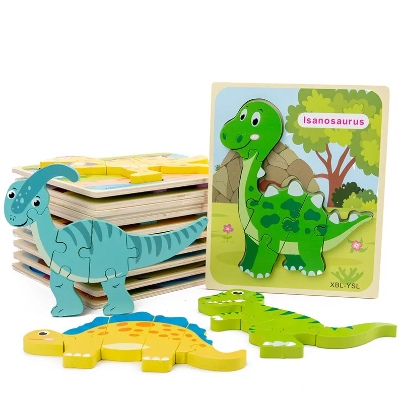 

children Montessori wooden 3d puzzle dinosaur model hand grabbing board puzzle wood toy design puzzles for kids Educational gift