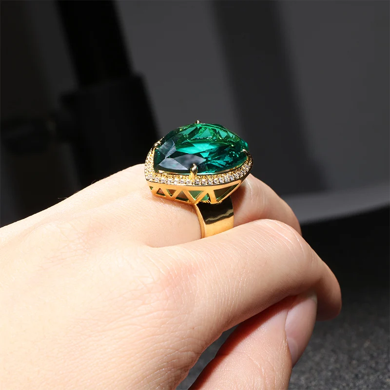 Luxury Design Silver 925 Jewelry Gemstones Ring for Women Large Water Drop Shaped Emerald Party Banquet Female Gift silver ring,silver rings,gemstone ring,emerald gemstone ring