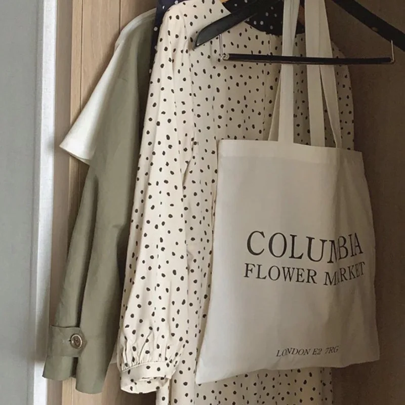 

Cotton Cloth Fabric Canvas Tote Bag Women Books Bag INS Large Shopper Bags London Letters Shoulder Bag Reusable Handbag 2021 New