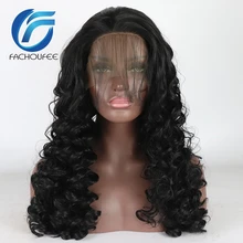 FACHOUFEE свободные волнистые кружевные передние Synethetic волосы парики для женщин черный цвет Glueless кружевные парики с натуральным Hailine