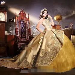 2021 Gold Quinceanera Dresses with Detachable Skirt Lace Appliques Beads Tiered Sweetheart 16 Sweet Party Gowns vestido 15 anos