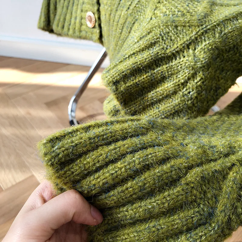 Осенний элегантный джемпер с пуговицами, модный вязаный свитер, шикарный однотонный Свободный Повседневный вязаный свитер, верхняя одежда
