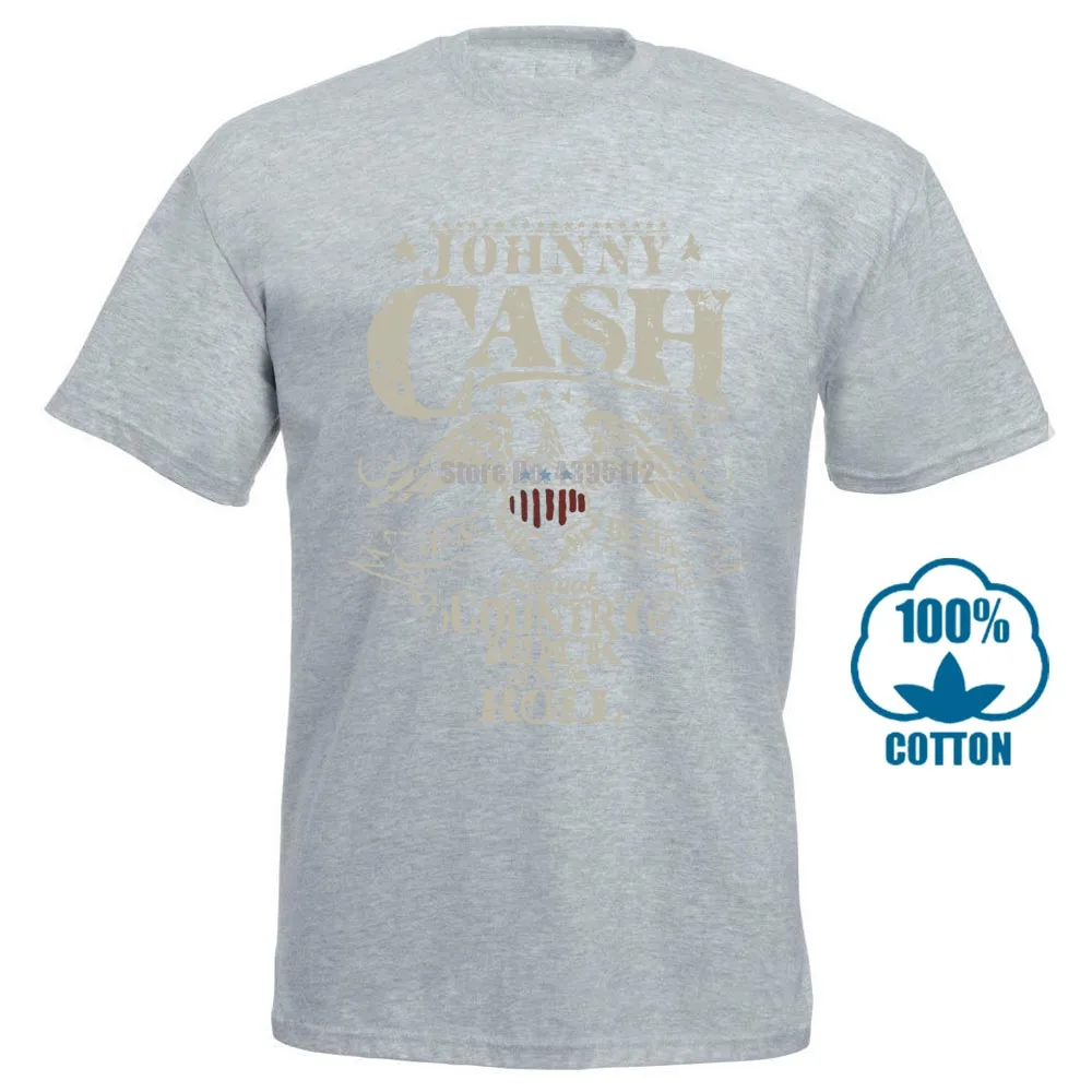 Серый Футболка с надписью «Rock N» и надписью «Johnny Cash»; размеры s, m, l, Xl, 2Xl; Новинка; Официальная футболка - Цвет: Серый