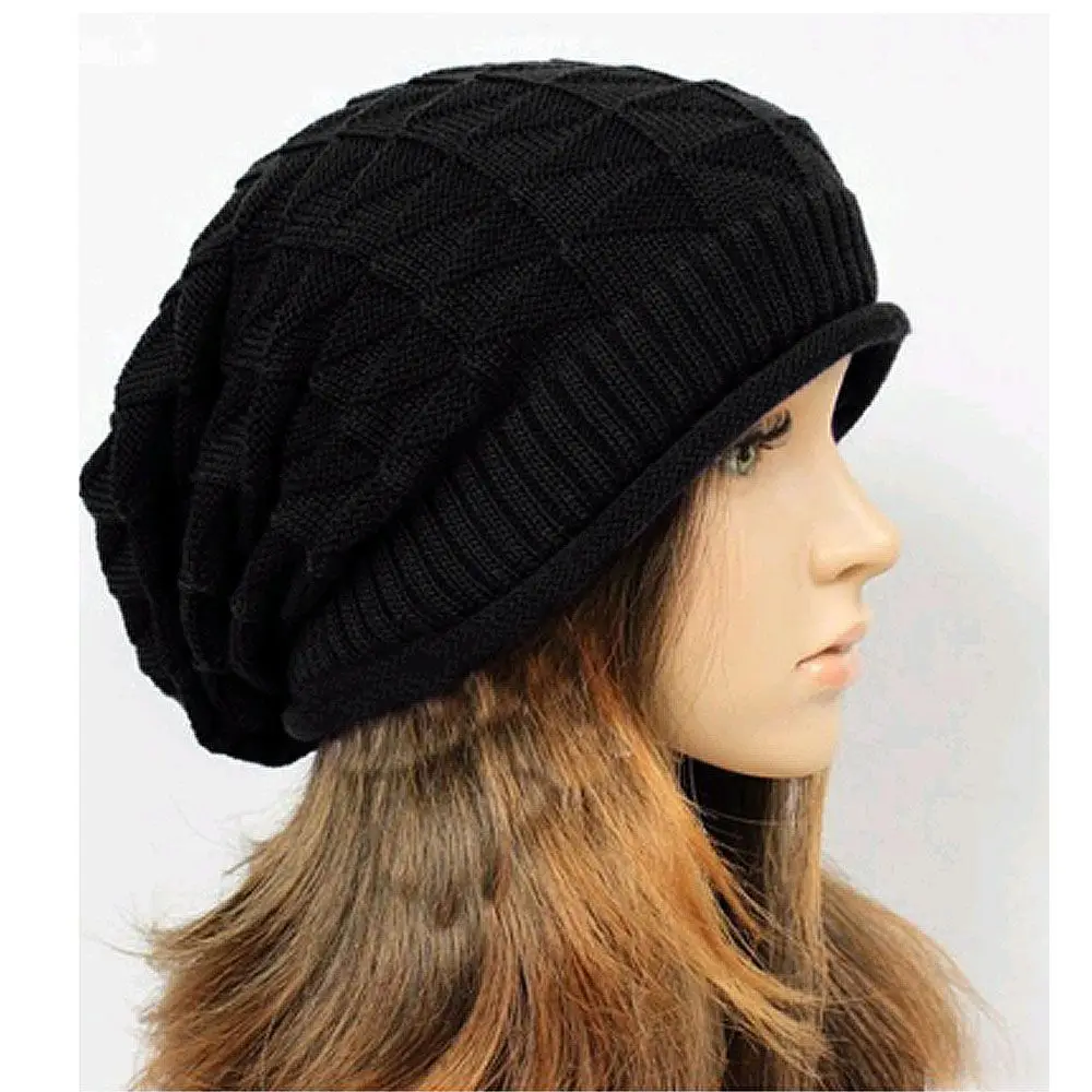 black Лидер продаж, женская шапка, s Skullies, осенняя вязаная шапка, для девочек, зимняя, зимняя, плюшевая, мешковатая шапочка, вязанная крючком шапка, негабаритная, сутулящаяся шапка - Цвет: black