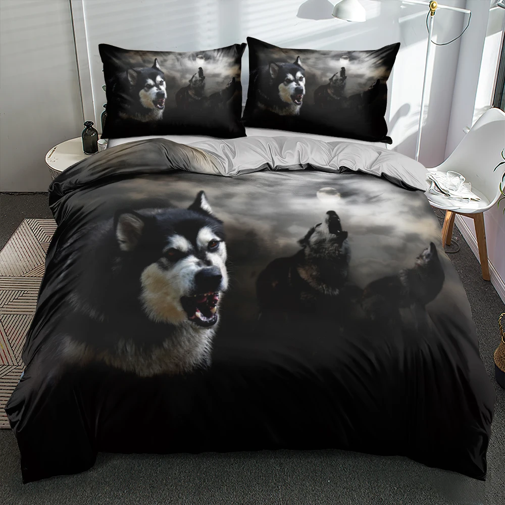 

3D Bedding Sets Queen Quilt/Comforter Covers and Pillowcases 3-Piece Wolves Design Home Textiles