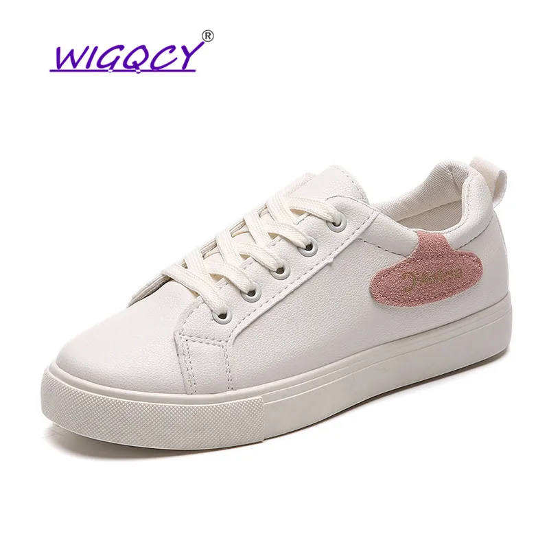 

Breathable White Platform women shoes 2019 Spring Autumn shoes women Concise Lace-Up flat Wild Student Patchwork female shoes