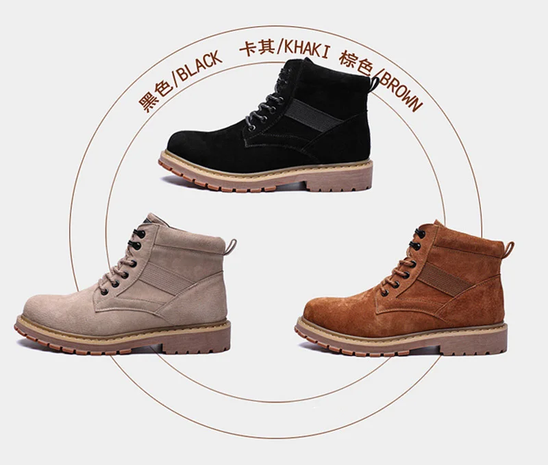 Merkmak Genuine Pig Skin Men Work Boots Non-slip Big Size 37-44 Handmade Autumn Ankle Booties Fashion Lace-up Men Casual Shoes