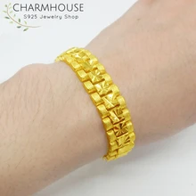 Цветные браслеты желтого золота для мужчин 15 мм звено цепи браслет Pulseira подарки на день рождения модные ювелирные изделия оптом