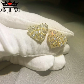 

2020 New needle love earrings temperament peach heart earrings super flash zircon heart-shaped girl earrings
