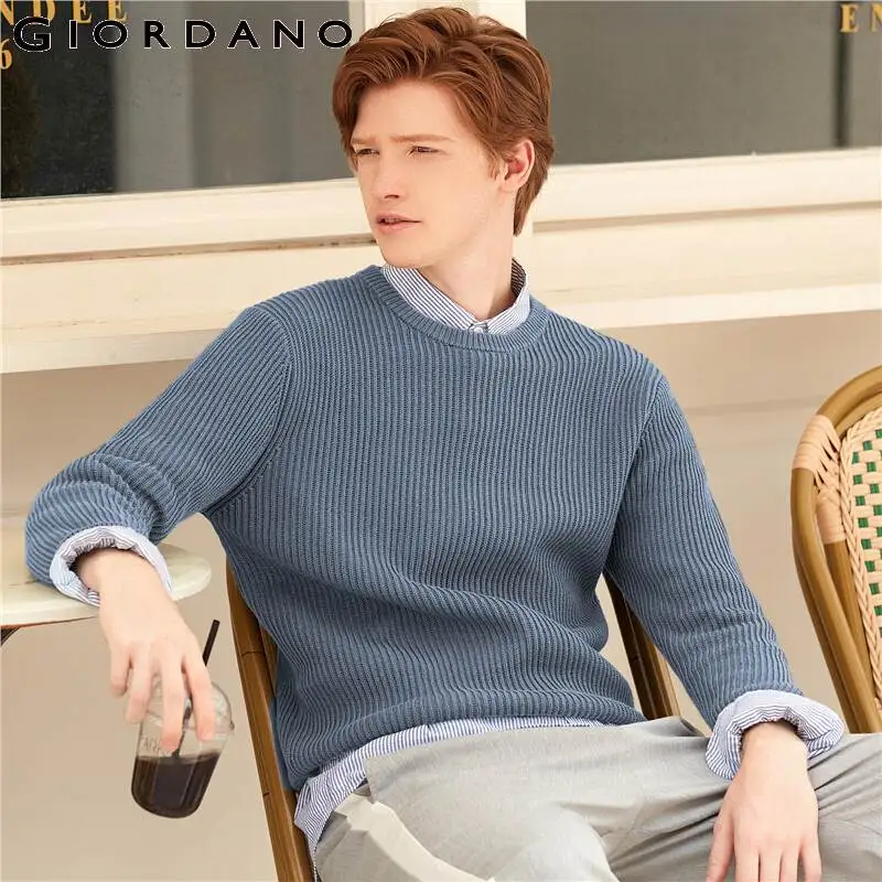 

Giordano Men Sweaters Crewneck Long Sleeve Knitted Sweaters 7 Needle Knitting Soild Color Warm Fit Sueter Hombre 01059868
